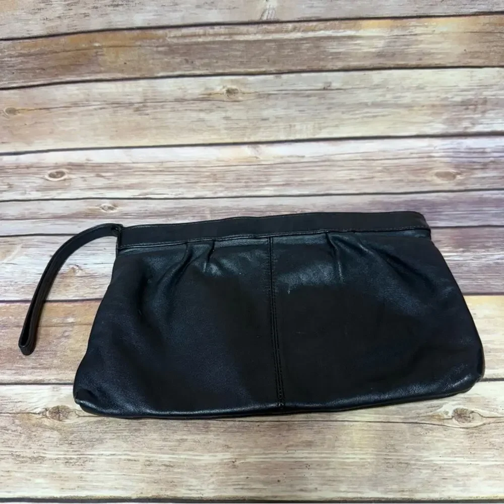 Chic Black Leather Wristlet Clutch. 10.5